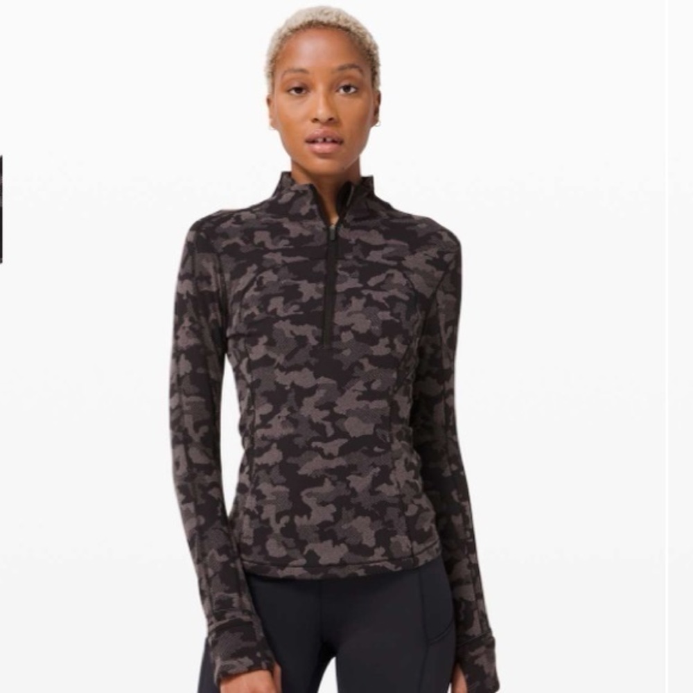 Lululemon Grey Black Camo Run Briskly 1/2 Zip Size 6 - Picture 1 of 13